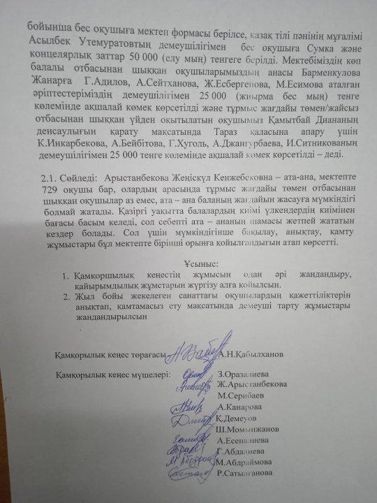 Қамқоршылық кеңес хаттамасы 2021-2022 оқу жылы 