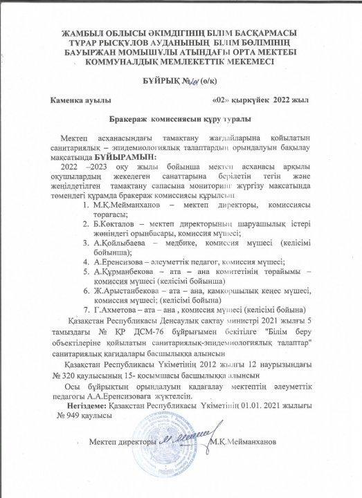 Мектеп асханасының жұмысын ұйымдастыру
