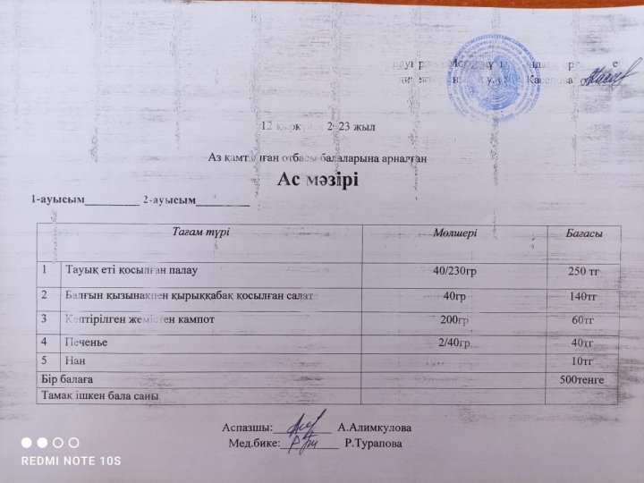 Бауыржан Момышұлы атындағы орта мектебінде  мектеп оқушыларын бір мезгіл ыстық тамақпен қамтылу. 